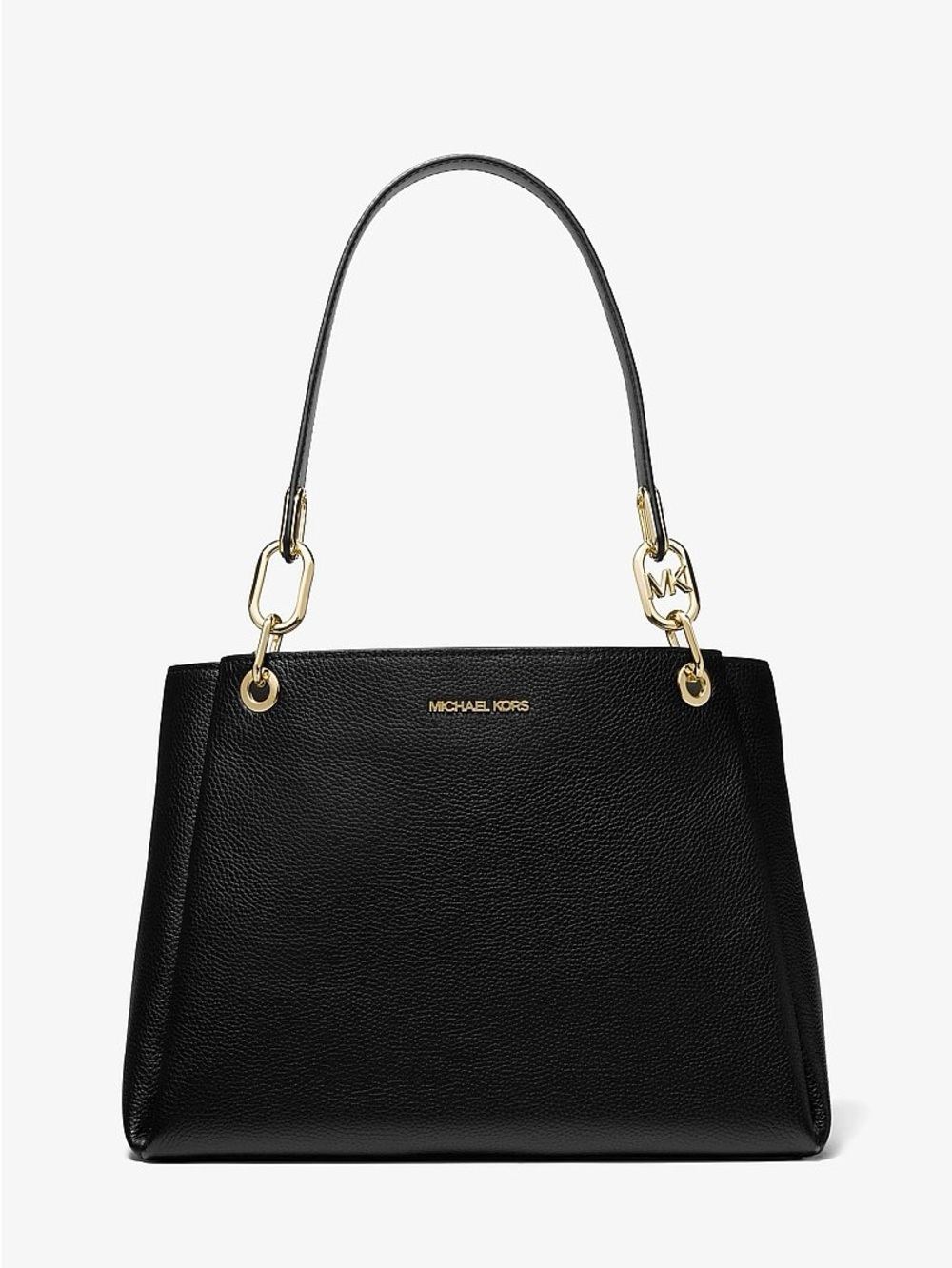 Michael Kors - Trisha Large Pebbled Leather Shoulder Bag-Black and Gold Hardware